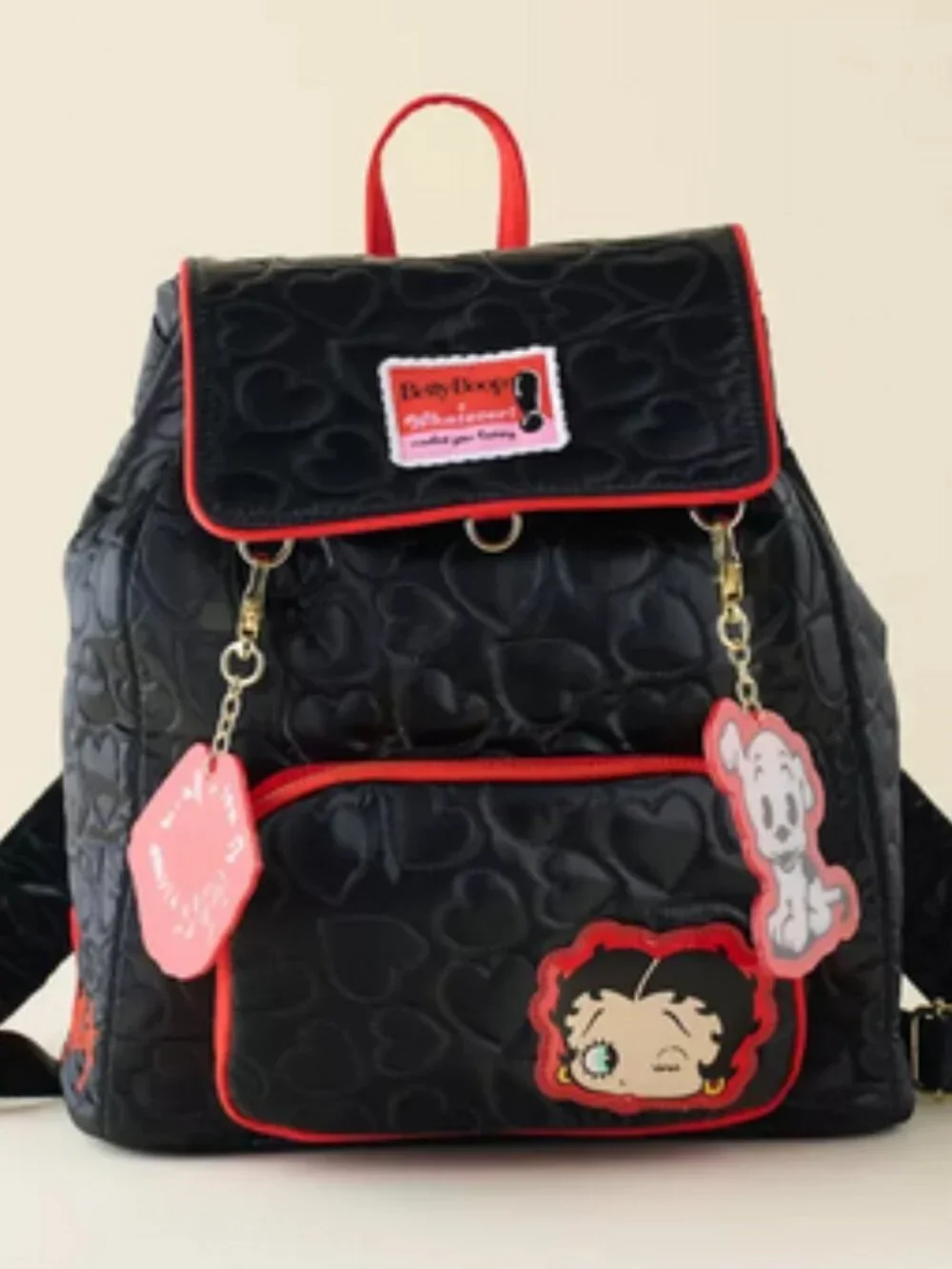 New- Whatever! Makes You Happy Betty Boop Quilted Heart Trinket Backpack